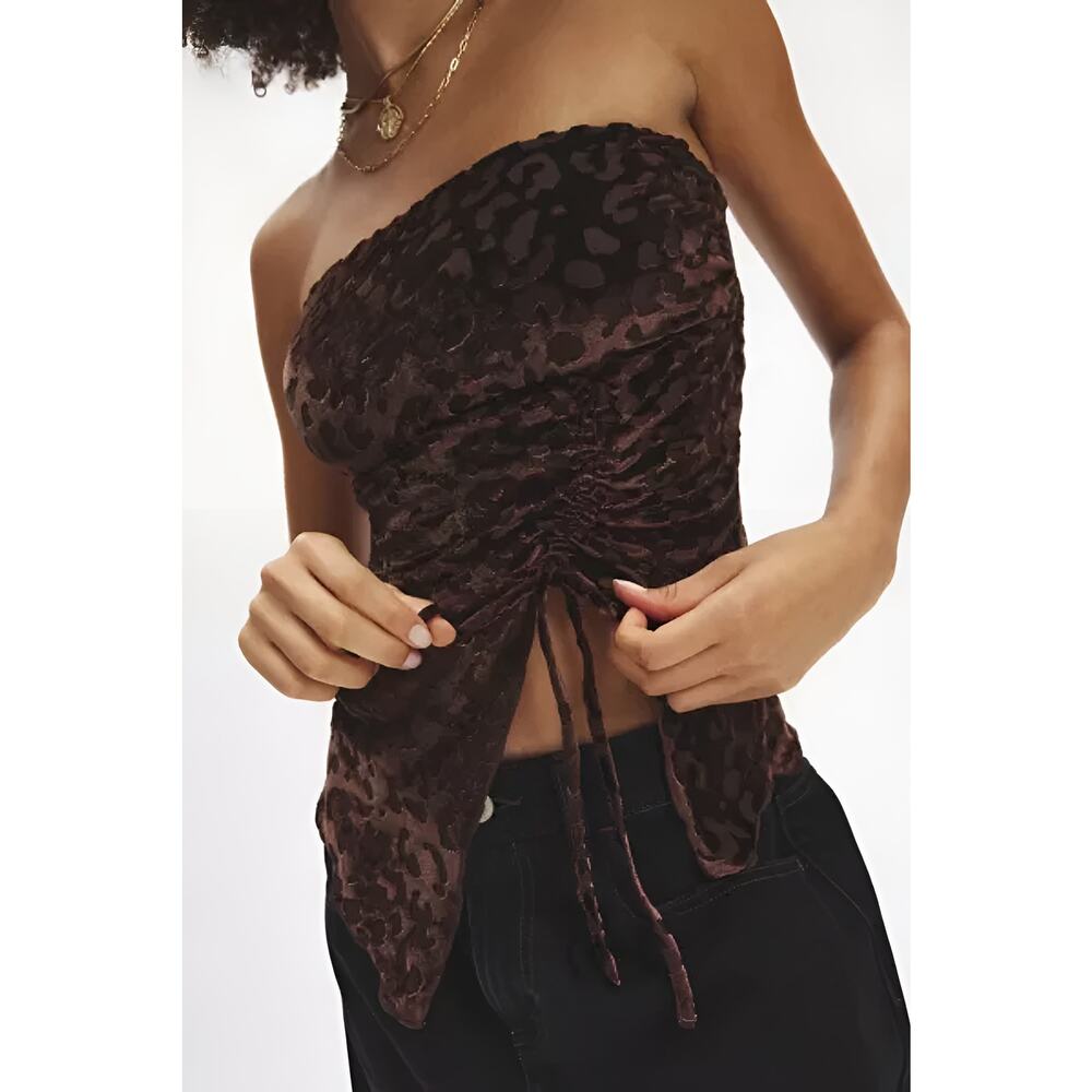 Urban Outfitters UO Silence‎ + Noise Remy Leopard Print Velvet Burnout Tube Top